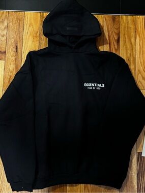 Fear of God Essentials Black Hoodie with White Logo
